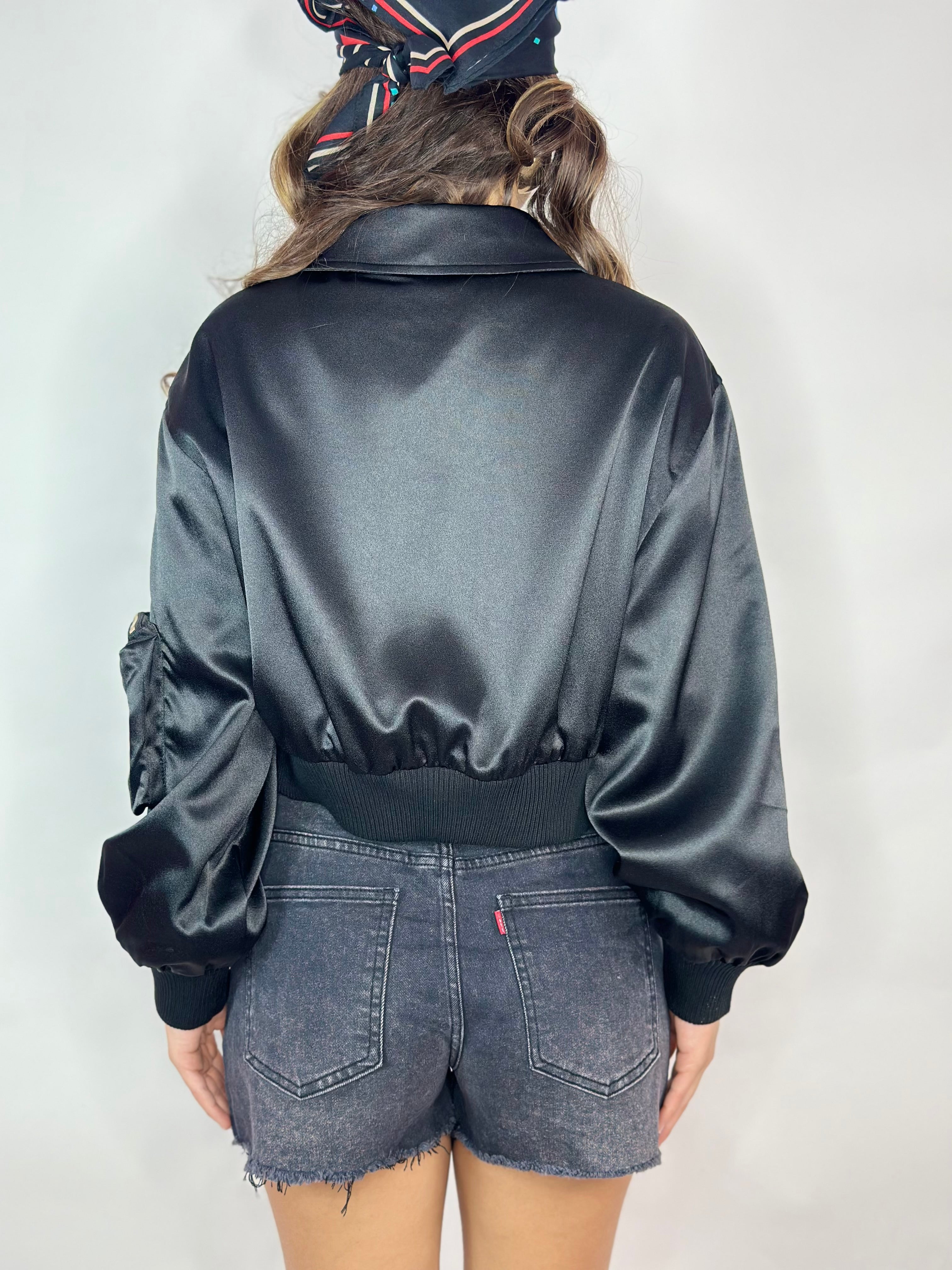 Bomber Crop Effetto Raso