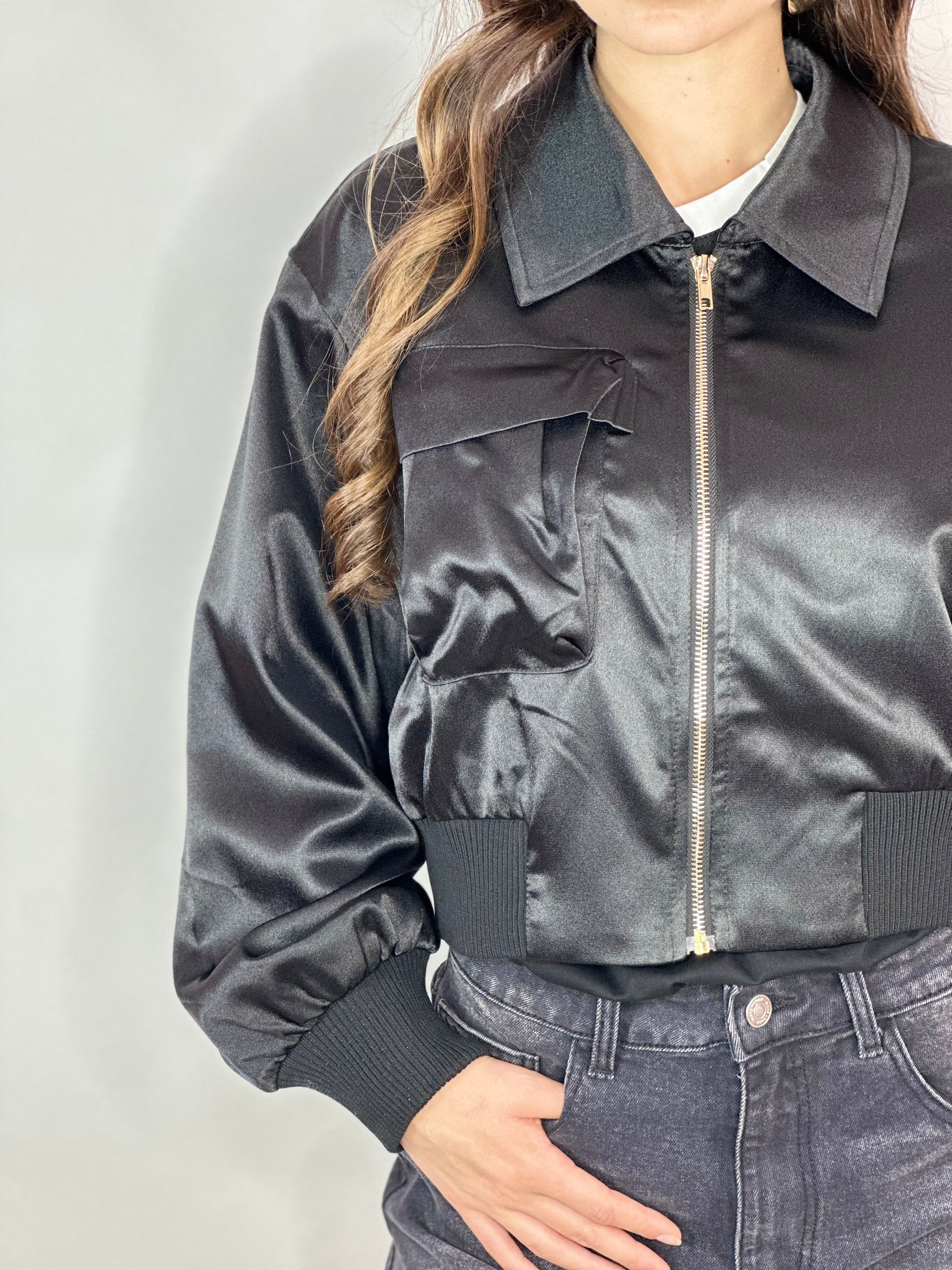 Bomber Crop Effetto Raso