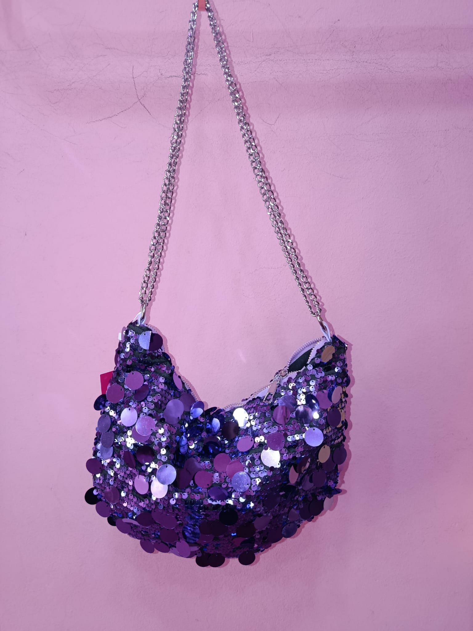 Borsa Viola Plissettata con Paillettes